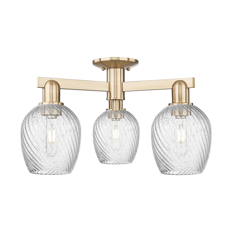 Innovations Salina 23in 3-Light Semi-Flush Mount | Industrial Champagne Bronze Steel and Clear Spiral Fluted Glass | Kitchen & | Model 716-3F-CB-G292