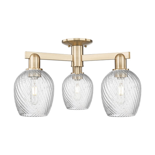 Innovations Salina 23in 3-Light Semi-Flush Mount | Industrial Champagne Bronze Steel and Clear Spiral Fluted Glass | Kitchen & | Model 716-3F-CB-G292