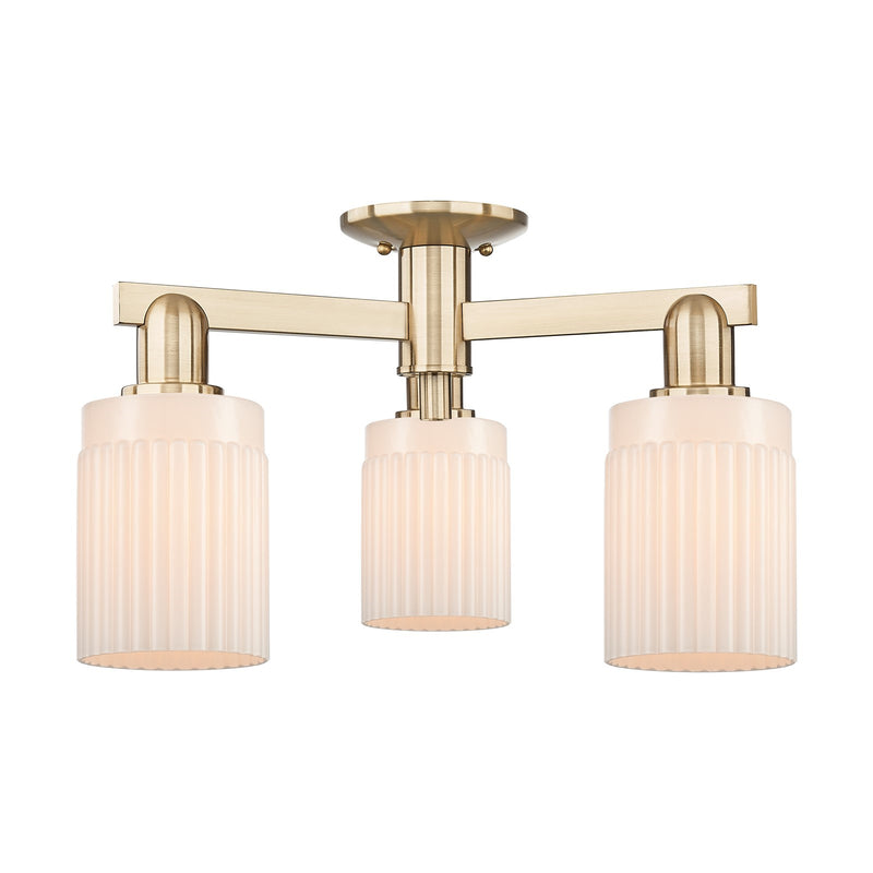 Innovations Hadley 22in 3-Light Semi-Flush Mount | Industrial Champagne Bronze Steel and Matte White Ribbed Glass | Kitchen & | Model 716-3F-CB-G341