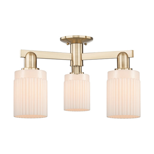 Innovations Hadley 22in 3-Light Semi-Flush Mount | Industrial Champagne Bronze Steel and Matte White Ribbed Glass | Kitchen & | Model 716-3F-CB-G341