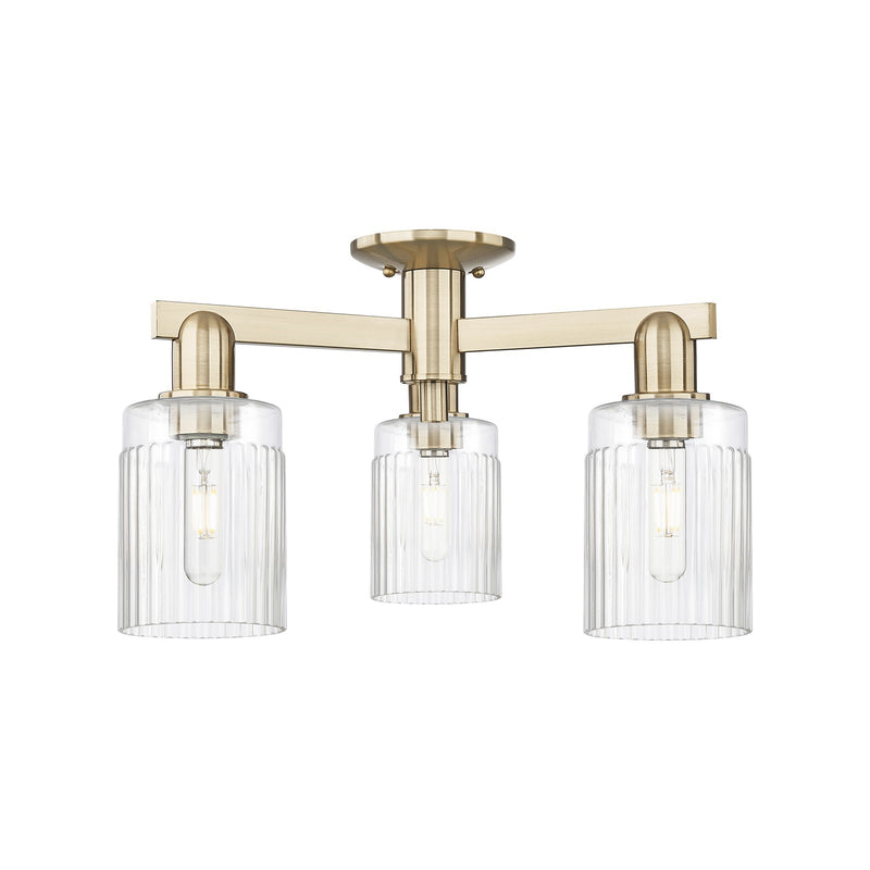 Innovations Hadley 22in 3-Light Semi-Flush Mount | Industrial Champagne Bronze Steel and Clear Ribbed Glass | Living Room & Dining | Model 716-3F-CB-G342
