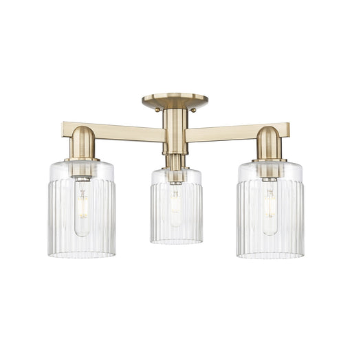 Innovations Hadley 22in 3-Light Semi-Flush Mount | Industrial Champagne Bronze Steel and Clear Ribbed Glass | Living Room & Dining | Model 716-3F-CB-G342