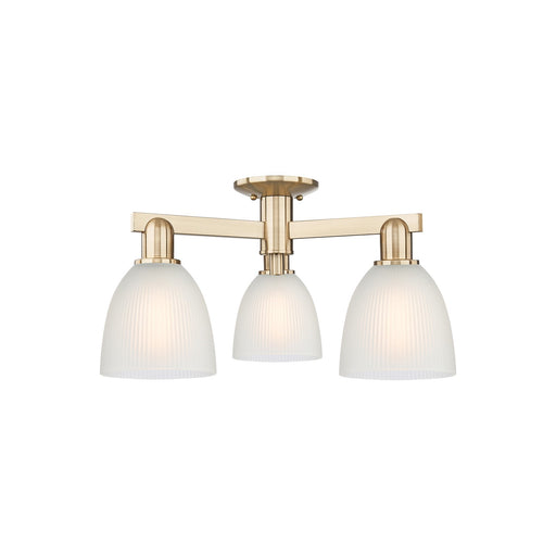 Innovations Castile 24in 3-Light Semi-Flush Mount | Industrial Champagne Bronze Steel and White Glass | Kitchen & Hallway | 23.5 x | Model 716-3F-CB-G381