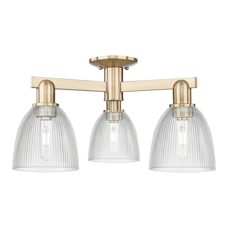Innovations Castile 24in 3-Light Semi-Flush Mount | Industrial Champagne Bronze Steel and Clear Glass | Entryway & Hallway | 23.5 x | Model 716-3F-CB-G382