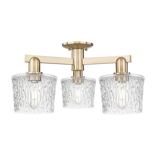 Innovations Niagara 24in 3-Light Semi-Flush Mount | Industrial Champagne Bronze Steel and Clear Textured Glass | Kitchen & Hallway | Model 716-3F-CB-G402