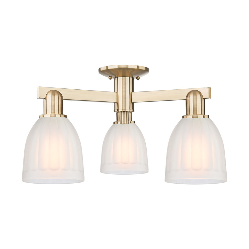 Innovations Brookfield 23in 3-Light Semi-Flush Mount | Industrial Champagne Bronze Steel and White Frosted Ribbed Glass | Entryway | Model 716-3F-CB-G441