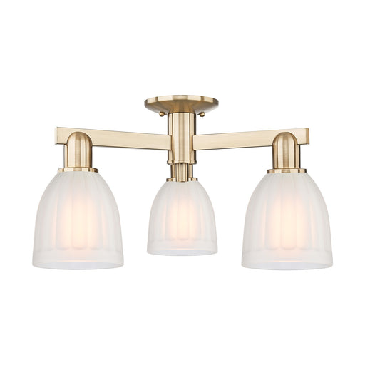 Innovations Brookfield 23in 3-Light Semi-Flush Mount | Industrial Champagne Bronze Steel and White Frosted Ribbed Glass | Entryway | Model 716-3F-CB-G441