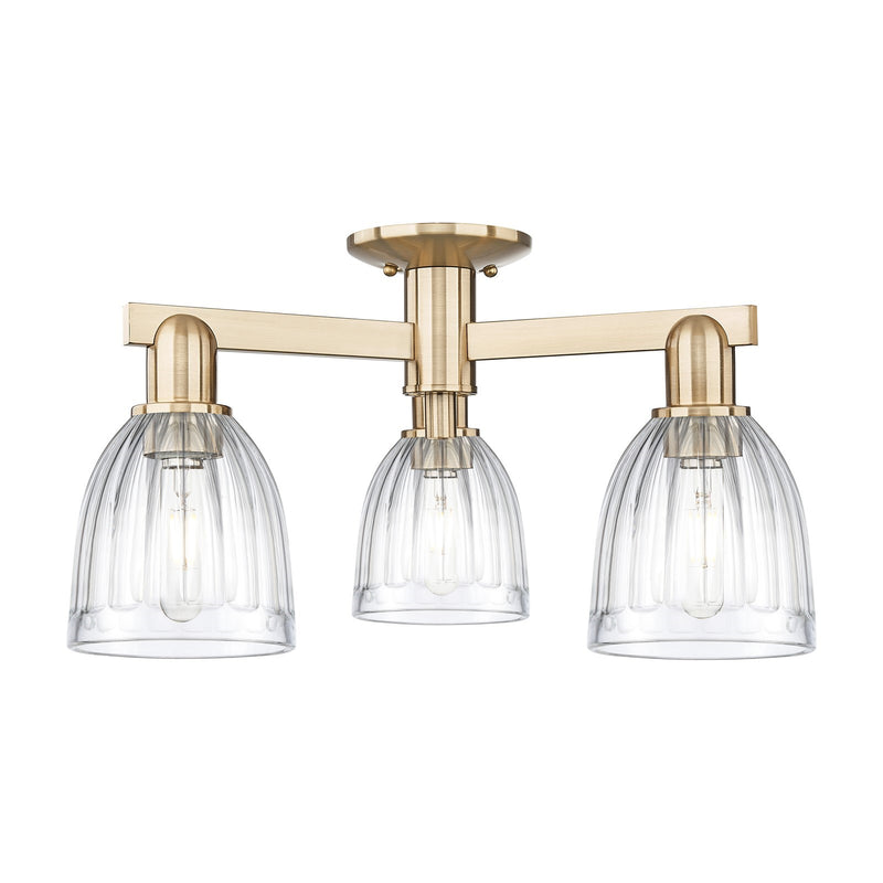 Innovations Brookfield 23in 3-Light Semi-Flush Mount | Industrial Champagne Bronze Steel and Clear Ribbed Glass | Entryway & | Model 716-3F-CB-G442