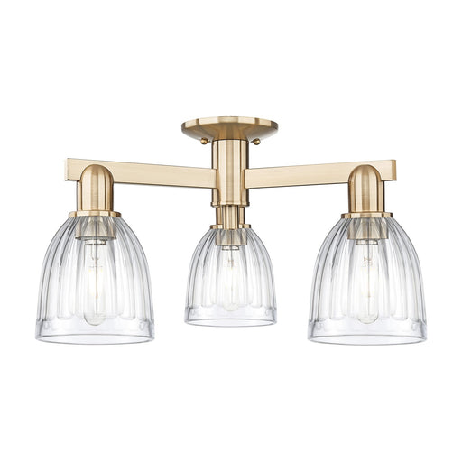 Innovations Brookfield 23in 3-Light Semi-Flush Mount | Industrial Champagne Bronze Steel and Clear Ribbed Glass | Entryway & | Model 716-3F-CB-G442