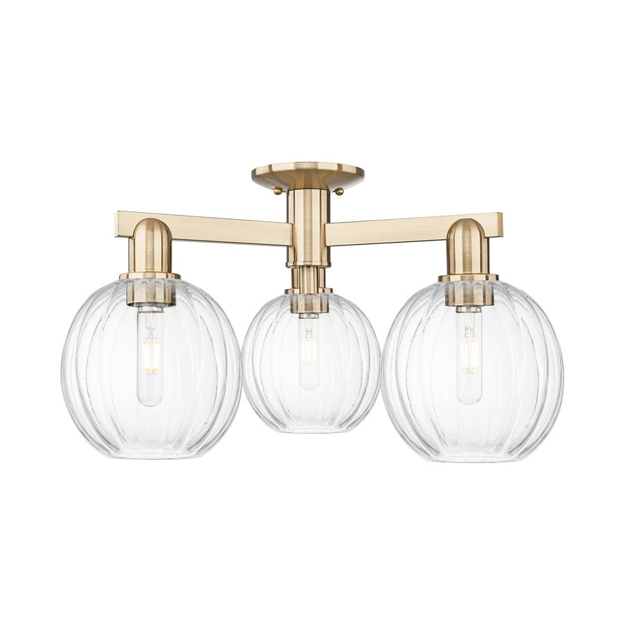 Innovations Preston 3Lt 25" Globe Semi-Flush, CBZ/Clear - 716-3F-CB-G458-7CL