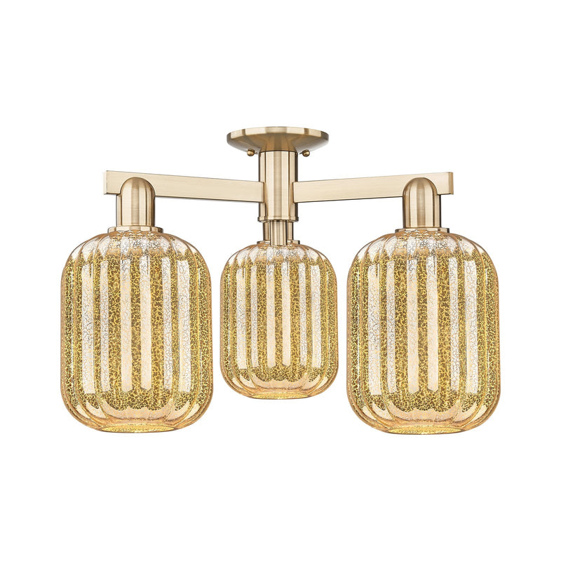 Innovations Preston Cylinder 24.25in 3-Light Semi-Flush Mount | Industrial Champagne Bronze Steel and Mercury Glass | Entryway | Model 716-3F-CB-G460-7ME