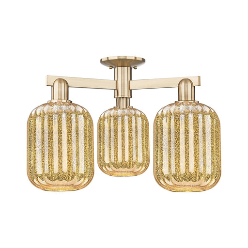 Innovations Preston Cylinder 24.25in 3-Light Semi-Flush Mount | Industrial Champagne Bronze Steel and Mercury Glass | Entryway | Model 716-3F-CB-G460-7ME