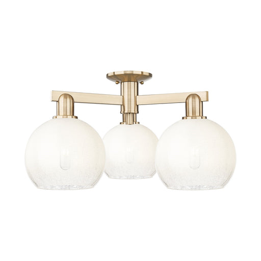 Innovations Brookhaven Globe 25.5in 3-Light Semi-Flush Mount | Industrial Champagne Bronze Steel and Opal Glass | Entryway & | Model 716-3F-CB-G483-8OP
