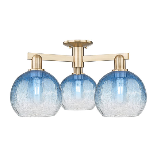 Innovations Brookhaven Globe 25.5in 3-Light Semi-Flush Mount | Industrial Champagne Bronze Steel and Sapphire Blue Glass | Model 716-3F-CB-G483-8SB