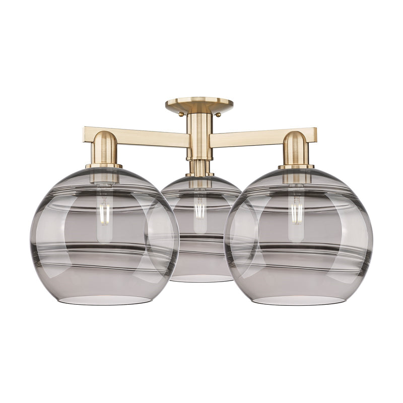 Innovations Rochester 28in 3-Light Semi-Flush Mount | Industrial Champagne Bronze Steel and Light Smoke Glass | Living Room & | Model 716-3F-CB-G556-10SM