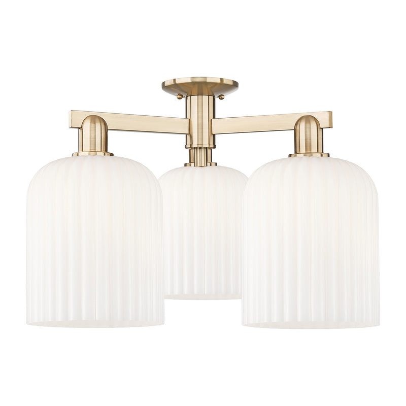 Innovations Bridal Veil 26in 3-Light Semi-Flush Mount | Industrial Champagne Bronze Steel and Gloss White Ribbed Glass | Model 716-3F-CB-G559-8GWH