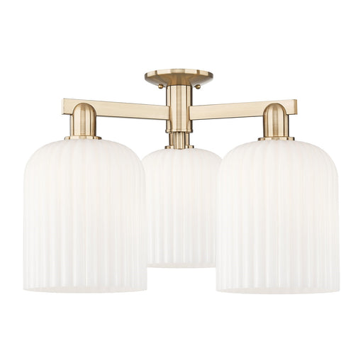 Innovations Bridal Veil 26in 3-Light Semi-Flush Mount | Industrial Champagne Bronze Steel and Gloss White Ribbed Glass | Model 716-3F-CB-G559-8GWH
