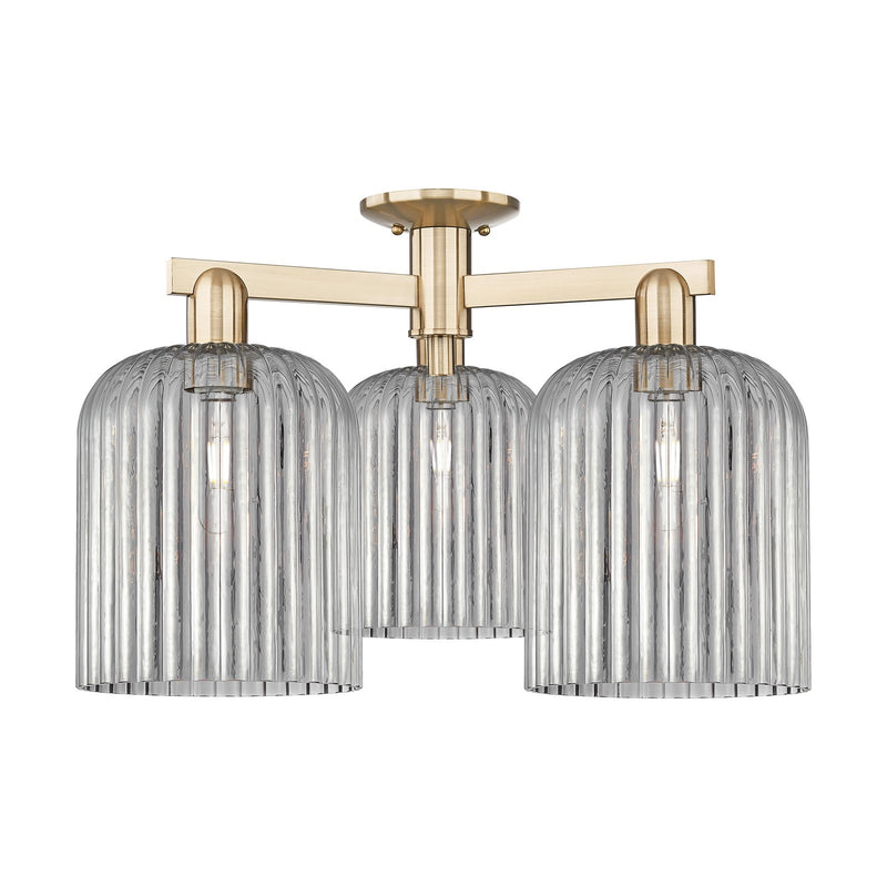 Innovations Bridal Veil 26in 3-Light Semi-Flush Mount | Industrial Champagne Bronze Steel and Light Smoke Ribbed Glass | Living | Model 716-3F-CB-G559-8SM
