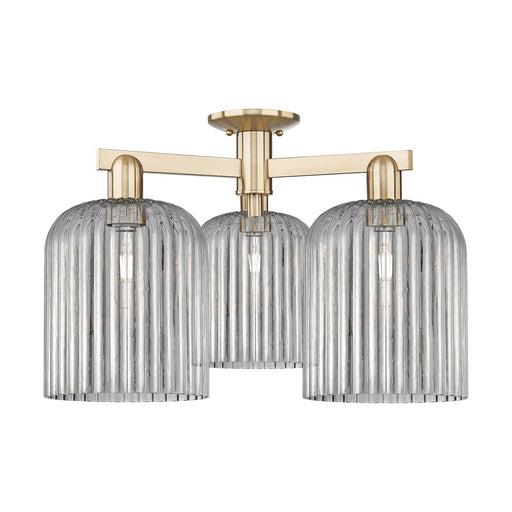 Innovations Bridal Veil 26in 3-Light Semi-Flush Mount | Industrial Champagne Bronze Steel and Light Smoke Ribbed Glass | Living | Model 716-3F-CB-G559-8SM