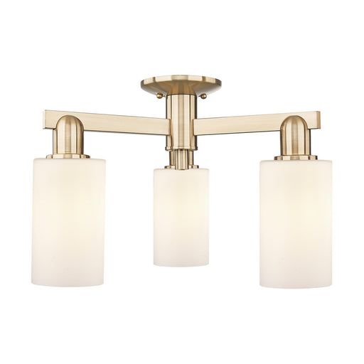 Innovations Clymer 21in 3-Light Semi-Flush Mount | Industrial Champagne Bronze Steel and Matte White Glass | Damp Rated Entryway & | Model 716-3F-CB-G801