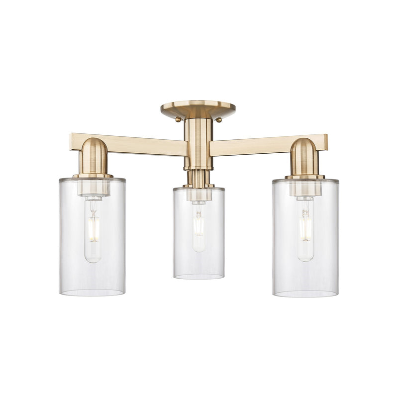 Innovations Clymer 21in 3-Light Semi-Flush Mount | Industrial Champagne Bronze Steel and Clear Glass | Entryway & Hallway | 21.38 x | Model 716-3F-CB-G802