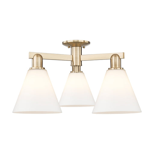Innovations Berkshire Glass 26in 3-Light Semi-Flush Mount | Industrial Champagne Bronze Steel and Matte White Glass | Kitchen & | Model 716-3F-CB-GBC-81