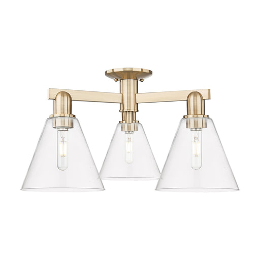 Innovations Berkshire Glass 26in 3-Light Semi-Flush Mount | Industrial Champagne Bronze Steel and Clear Glass | Damp-Rated | Model 716-3F-CB-GBC-82