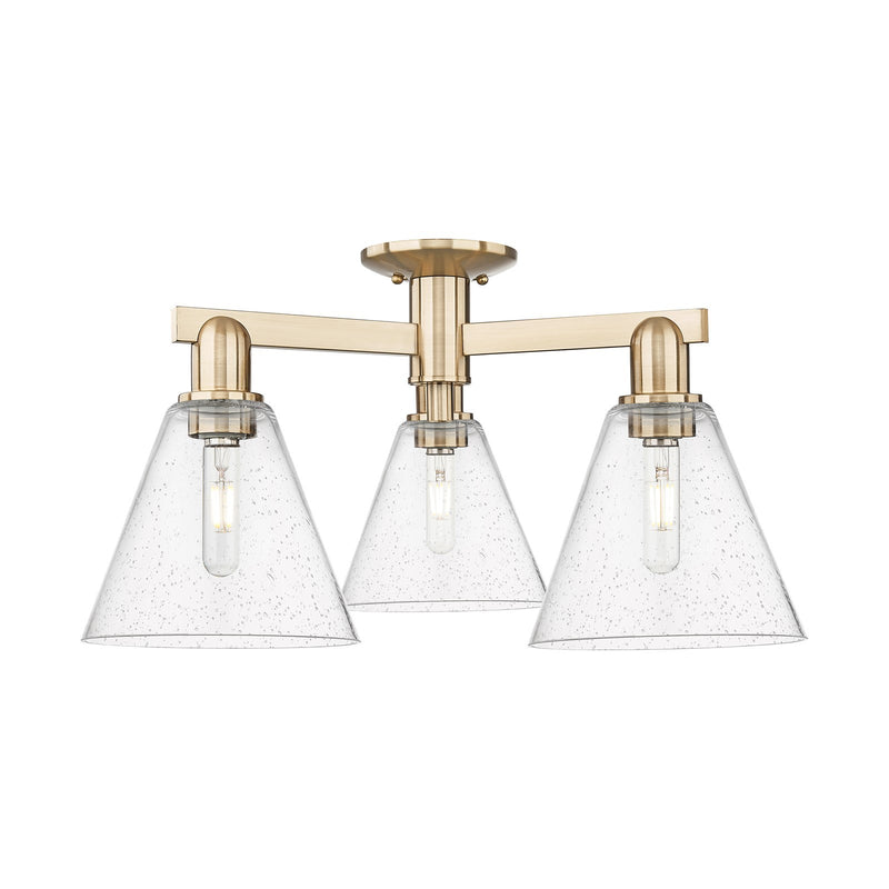 Innovations Berkshire Glass 26in 3-Light Semi-Flush Mount | Industrial Champagne Bronze Steel and Seedy Glass | Entryway & | Model 716-3F-CB-GBC-84