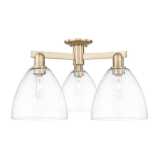 Innovations Bristol 27in 3-Light Semi-Flush Mount | Industrial Champagne Bronze Steel and Clear Glass | Damp-Rated Entryway & | Model 716-3F-CB-GBD-92