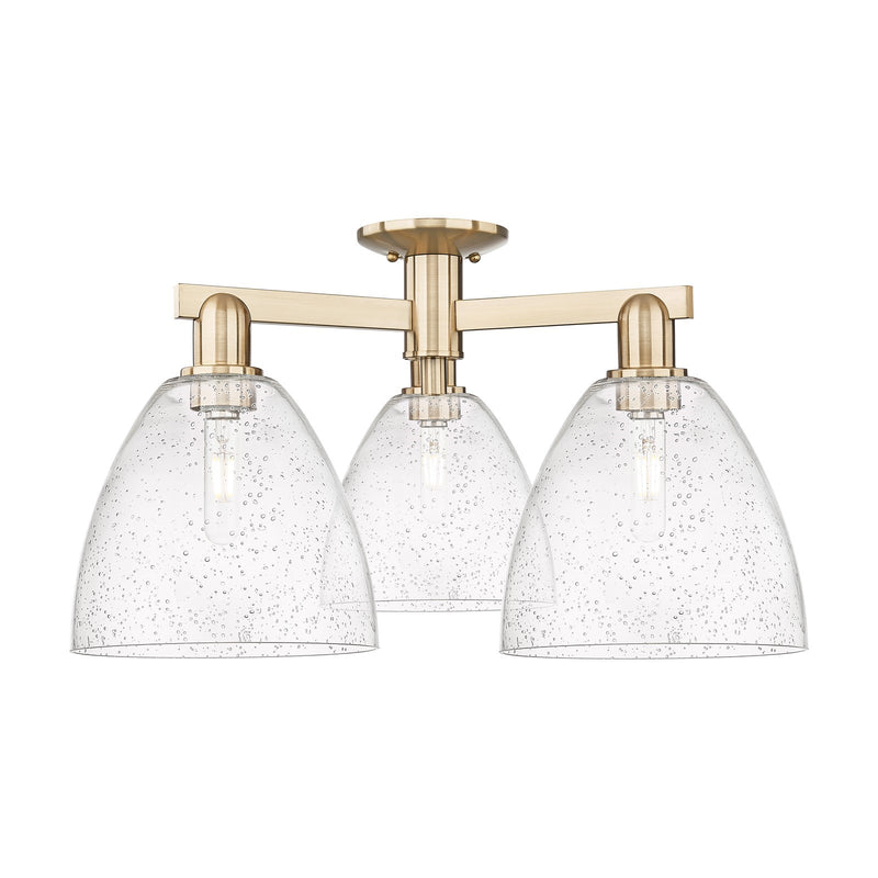 Innovations Bristol 27in 3-Light Semi-Flush Mount | Industrial Champagne Bronze Steel and Seedy Glass | Living Room & Hallway | Model 716-3F-CB-GBD-94