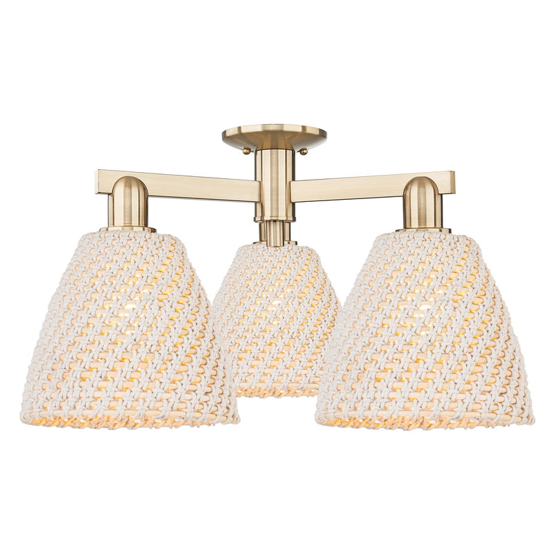 Innovations Bristol Natural 27in 3-Light Semi-Flush Mount | Industrial Champagne Bronze Steel and Natural Fiber Dome Shade | Model 716-3F-CB-NBD-9-NAT