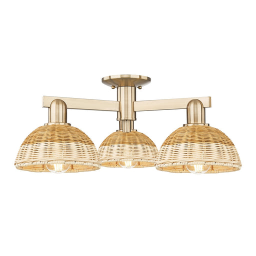 Innovations Natural Ballston Dome 25in 3-Light Semi-Flush Mount | Farmhouse Champagne Bronze Steel and Natural Fiber | Model 716-3F-CB-NBD2-75-NAT