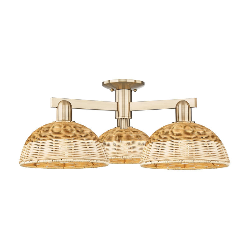 Innovations Bristol Natural II 27in 3-Light Semi-Flush Mount | Industrial Champagne Bronze Steel and Cast Brass with Natural | Model 716-3F-CB-NBD2-9-NAT