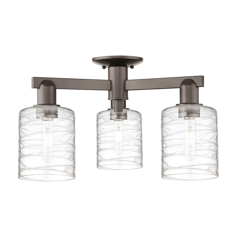 Innovations Cobbleskill 23in 3-Light Semi-Flush Mount | Industrial Oil Rubbed Bronze Steel and Clear Deco Swirl Glass | Entryway & | Model 716-3F-OB-G1113