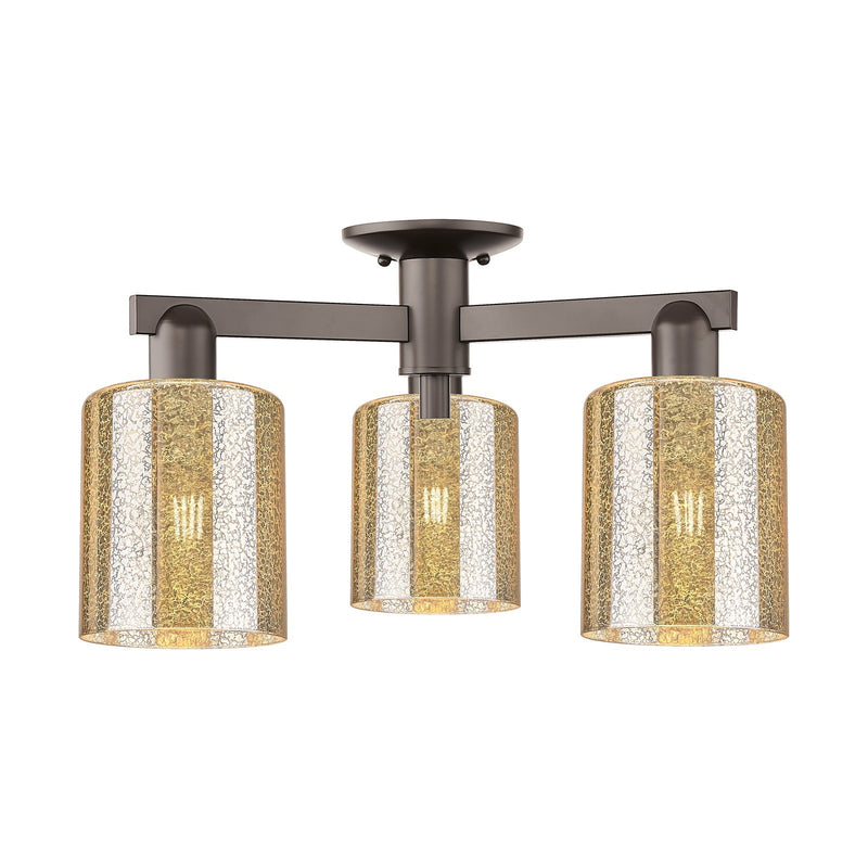 Innovations Cobbleskill 23in 3-Light Semi-Flush Mount | Industrial Oil Rubbed Bronze Steel and Mercury Glass | Entryway & Hallway | Model 716-3F-OB-G116