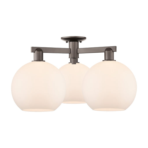 Innovations Athens 28in 3-Light Semi-Flush Mount | Industrial Oil Rubbed Bronze Steel and Matte White Glass | Entryway & Hallway | Model 716-3F-OB-G121-10