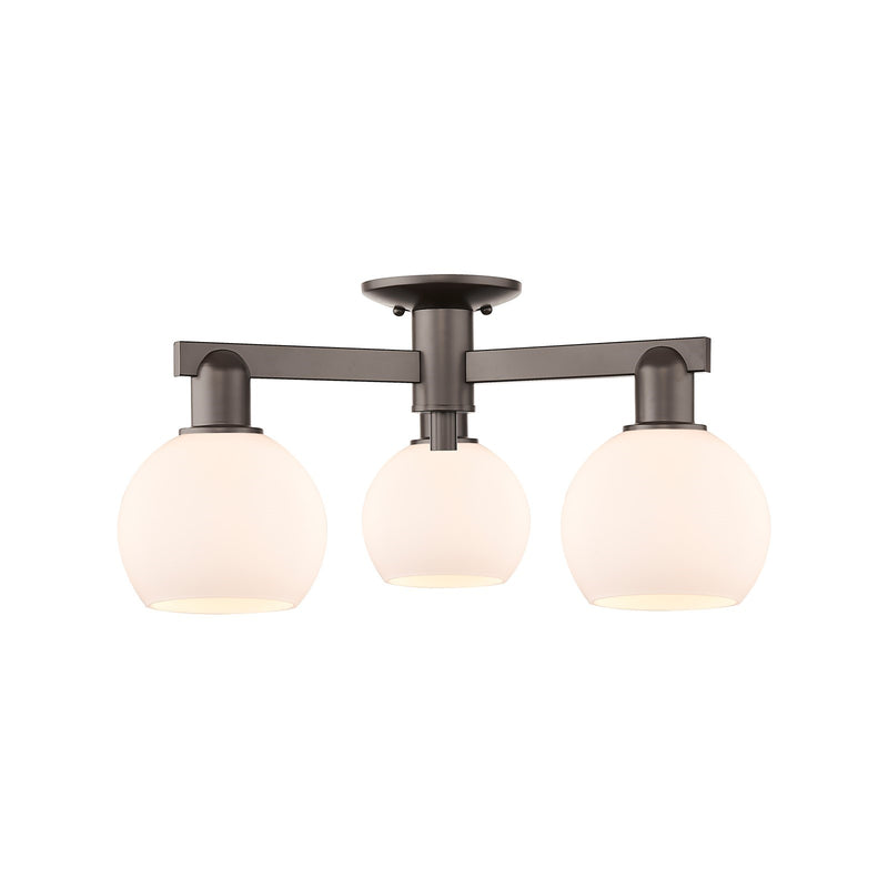 Innovations Athens 23in 3-Light Semi-Flush Mount | Industrial Oil Rubbed Bronze Steel and Matte White Glass | Entryway & Hallway | Model 716-3F-OB-G121-6
