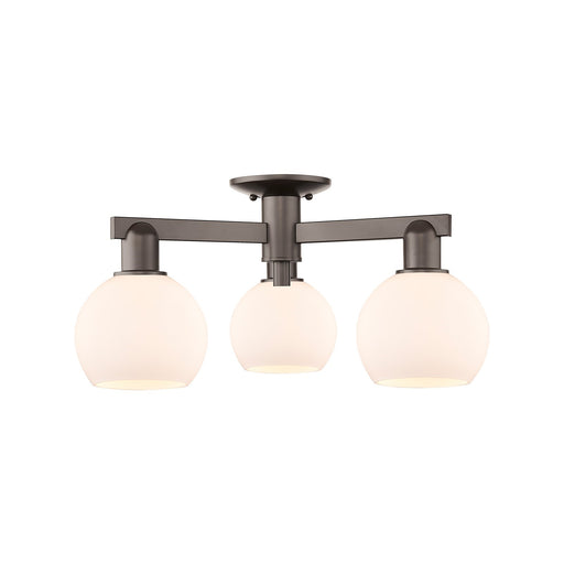 Innovations Athens 23in 3-Light Semi-Flush Mount | Industrial Oil Rubbed Bronze Steel and Matte White Glass | Entryway & Hallway | Model 716-3F-OB-G121-6