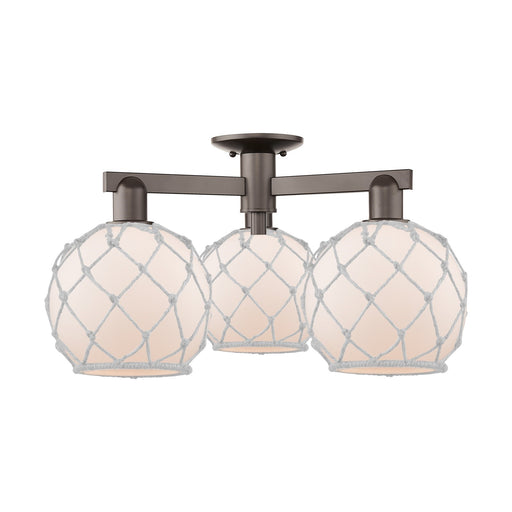 Innovations Farmhouse Rope 26in 3-Light Semi-Flush Mount | Industrial Oil Rubbed Bronze Steel and White Frosted Glass Rope | Model 716-3F-OB-G121-8RW