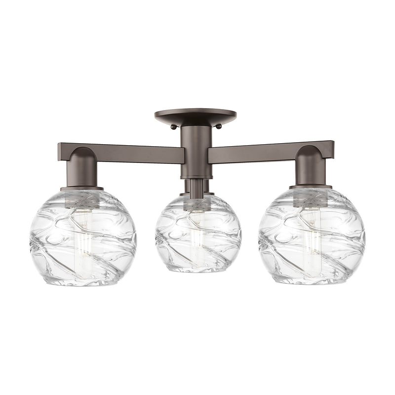 Innovations Athens Deco Swirl 23in 3-Light Semi-Flush Mount | Industrial Oil Rubbed Bronze Steel and Clear Deco Swirl Glass | Model 716-3F-OB-G1213-6CL