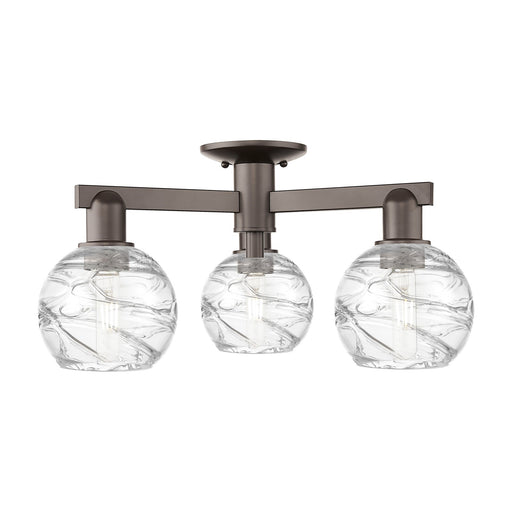 Innovations Athens Deco Swirl 23in 3-Light Semi-Flush Mount | Industrial Oil Rubbed Bronze Steel and Clear Deco Swirl Glass | Model 716-3F-OB-G1213-6CL