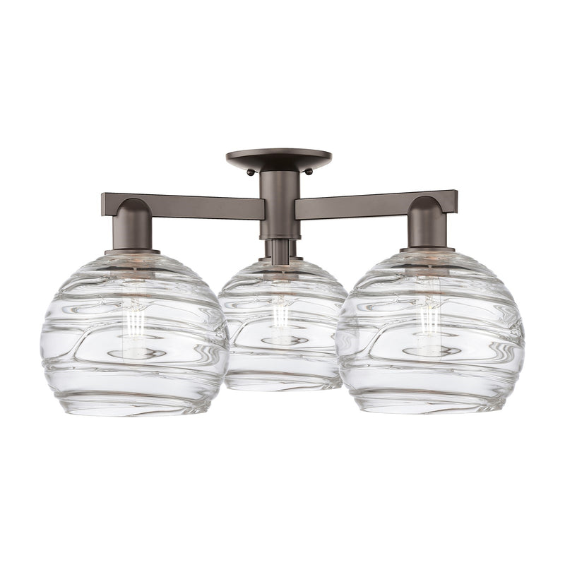 Innovations Athens Deco Swirl 26in 3-Light Semi-Flush Mount | Industrial Oil Rubbed Bronze Steel and Clear Deco Swirl Glass | Model 716-3F-OB-G1213-8CL