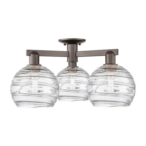 Innovations Athens Deco Swirl 26in 3-Light Semi-Flush Mount | Industrial Oil Rubbed Bronze Steel and Clear Deco Swirl Glass | Model 716-3F-OB-G1213-8CL