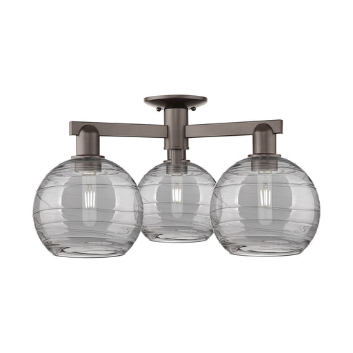 Innovations Athens Deco Swirl 26in 3-Light Semi-Flush Mount | Industrial Oil Rubbed Bronze Steel and Light Smoke Glass | Model 716-3F-OB-G1213-8SM