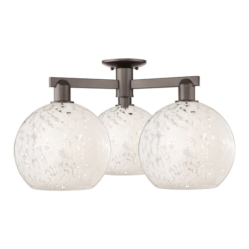 Innovations Lighting White Mouchette 28in 3-Light Semi-Flush Mount | Industrial Oil Rubbed Bronze Steel and White Glass | Model 716-3F-OB-G1216-10WM