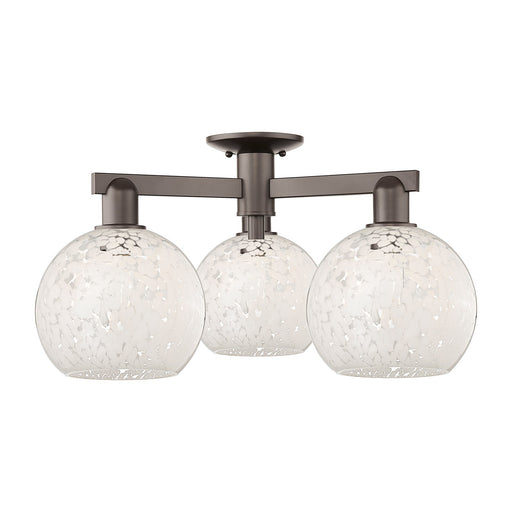 Innovations Lighting White Mouchette 26in 3-Light Semi-Flush Mount | Industrial Oil Rubbed Bronze Steel and White Glass | Damp | Model 716-3F-OB-G1216-8WM