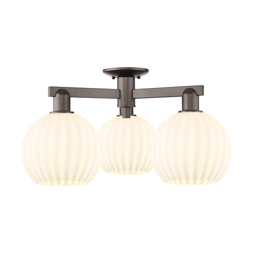 Innovations Lighting Arcadia 26in 3-Light Semi-Flush Mount | Industrial Oil Rubbed Bronze and White Venetian Glass | Entryway | Model 716-3F-OB-G1217-8WV
