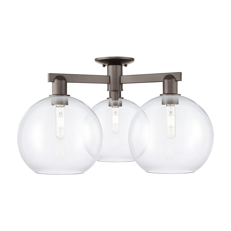 Innovations Athens 28in 3-Light Semi-Flush Mount | Industrial Oil Rubbed Bronze Steel and Clear Glass | Entryway & Hallway | Model 716-3F-OB-G122-10