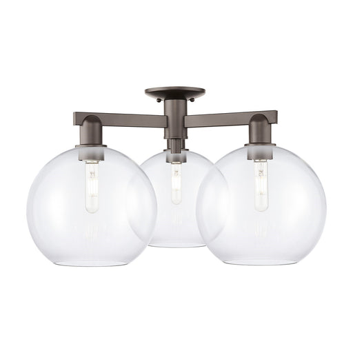 Innovations Athens 28in 3-Light Semi-Flush Mount | Industrial Oil Rubbed Bronze Steel and Clear Glass | Entryway & Hallway | Model 716-3F-OB-G122-10