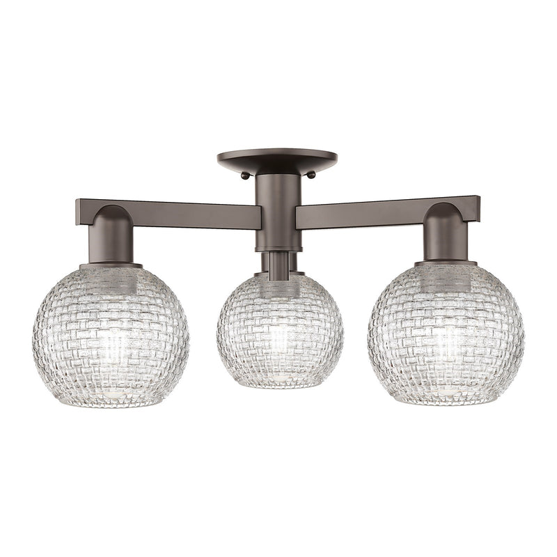 Innovations Athens 23in 3-Light Semi-Flush Mount | Industrial Oil Rubbed Bronze Steel and Clear Basket Weave Glass | Entryway | Model 716-3F-OB-G122C-6CL